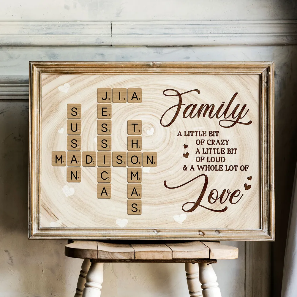 Personalized Family Crossword Poster Wall Art, Rustic Wood Look, Unique Gift for Mom for a Whole Lot of Love - Image 3