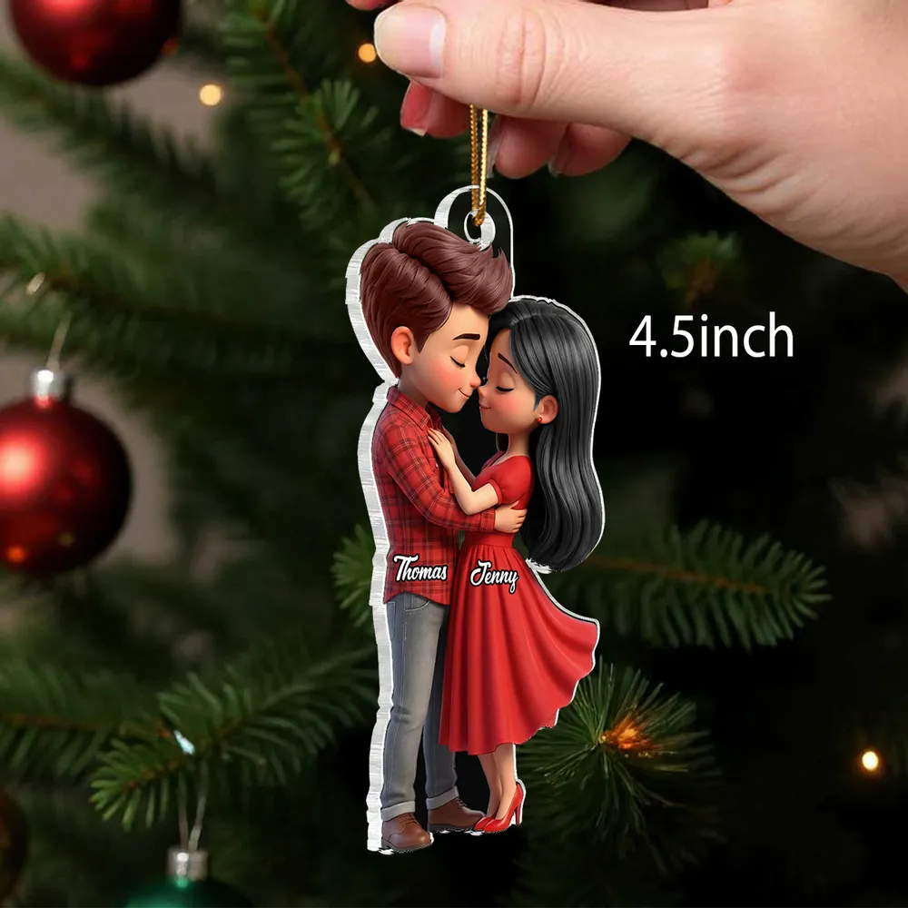 Personalized Couple Hugging Acrylic Car Hanger Rearview Mirror Decor, Cute Cartoon Style, Unique Romantic Gift for Him or Her - Image 2