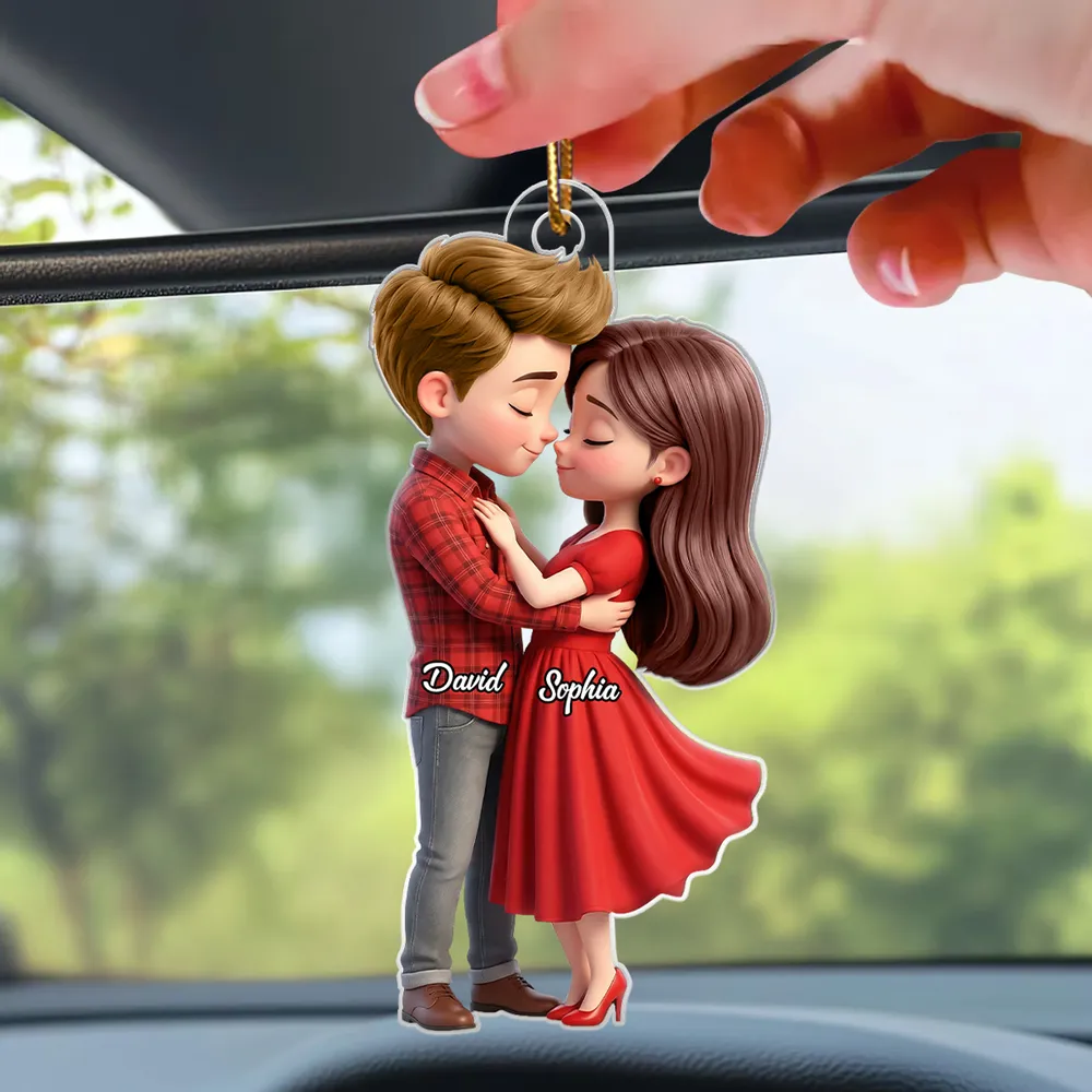 Personalized Couple Hugging Acrylic Car Hanger Rearview Mirror Decor, Cute Cartoon Style, Unique Romantic Gift for Him or Her - Image 5