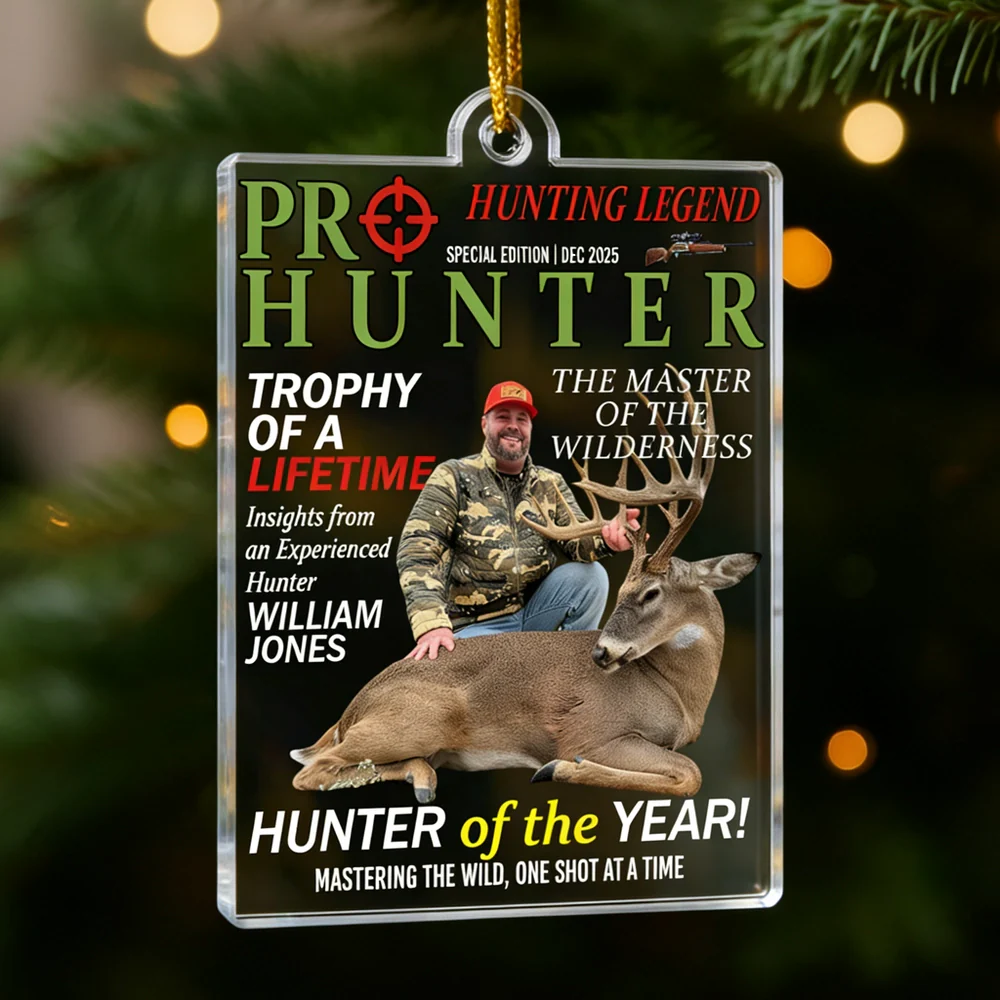 Hunter Of The Year Acrylic Ornament, Hunting Legend Magazine Style Deer Trophy Scene, Unique Gift For Hunters