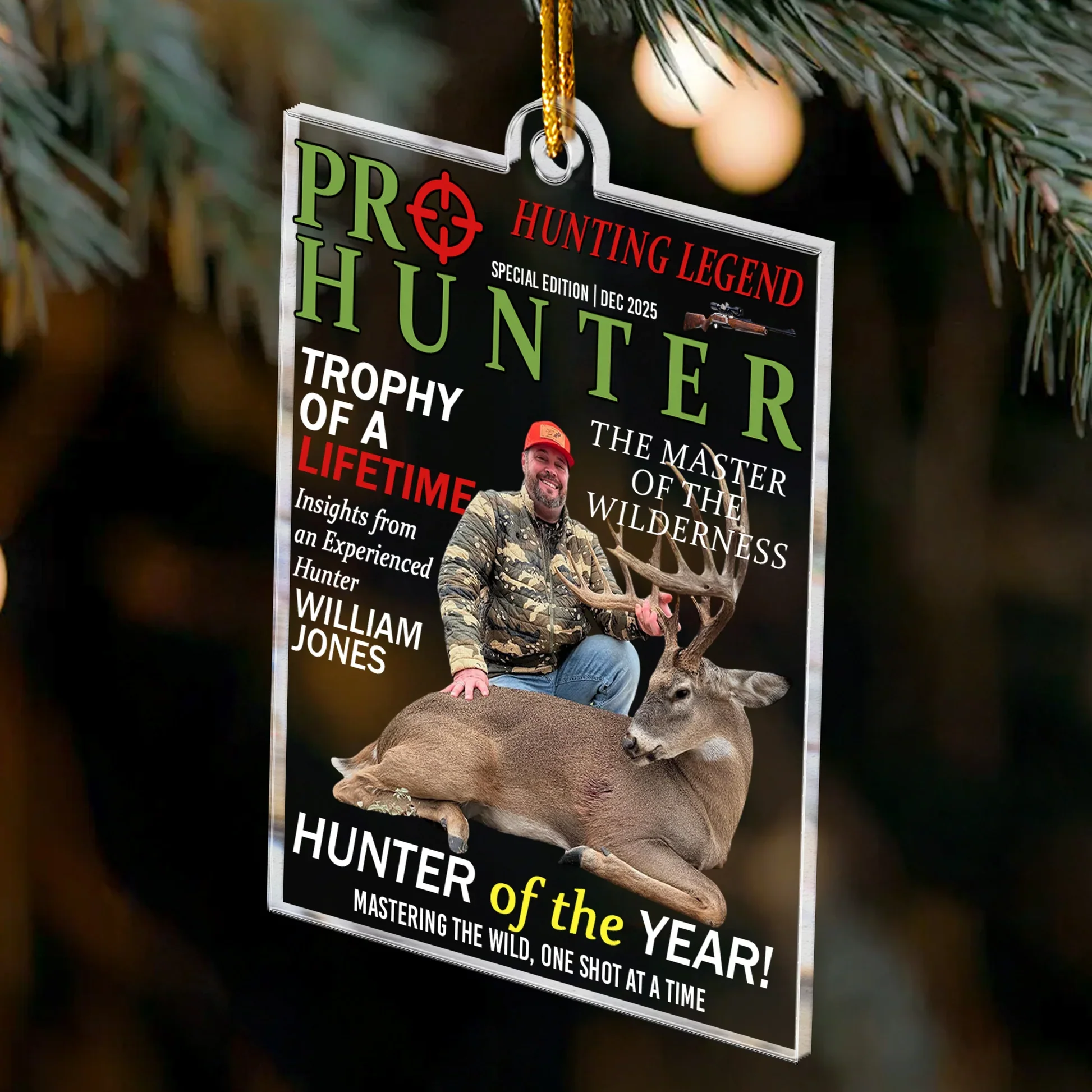 Hunter Of The Year Acrylic Ornament, Hunting Legend Magazine Style Deer Trophy Scene, Unique Gift For Hunters - Image 3