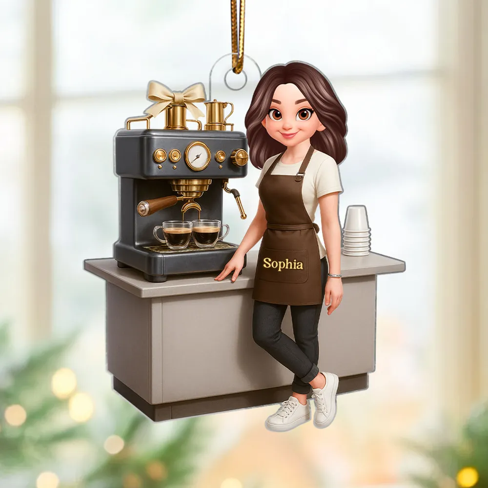 Custom Coffee Barista Acrylic Ornament With Espresso Machine Scene, Warm Holiday Decor, Creative Gift for Coffee Fans - Image 8