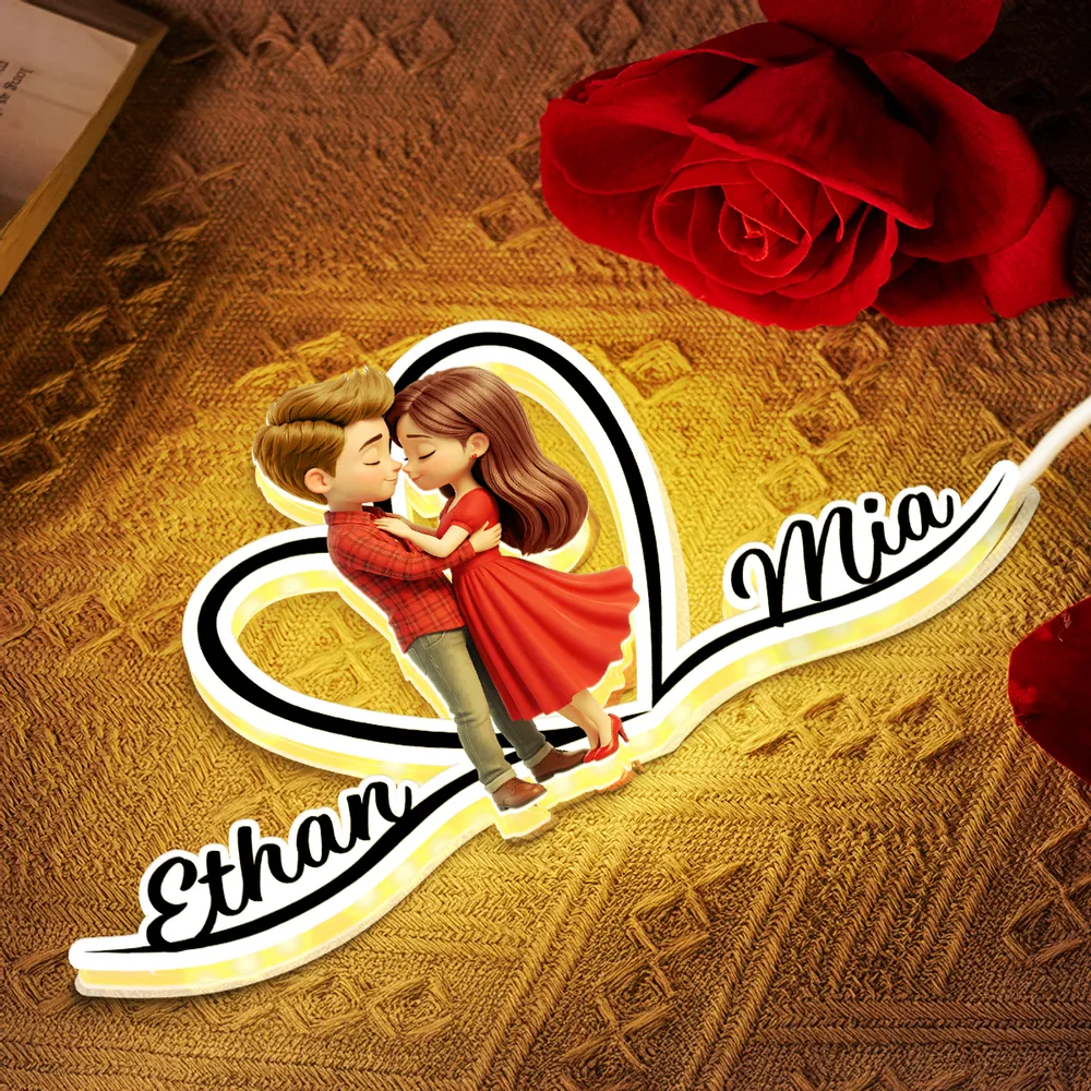Personalized Acrylic Light Box with Kissing Couple and Heart Outline, Warm Glow Bedroom Decor, Unique Gift for Him or Her - Image 3