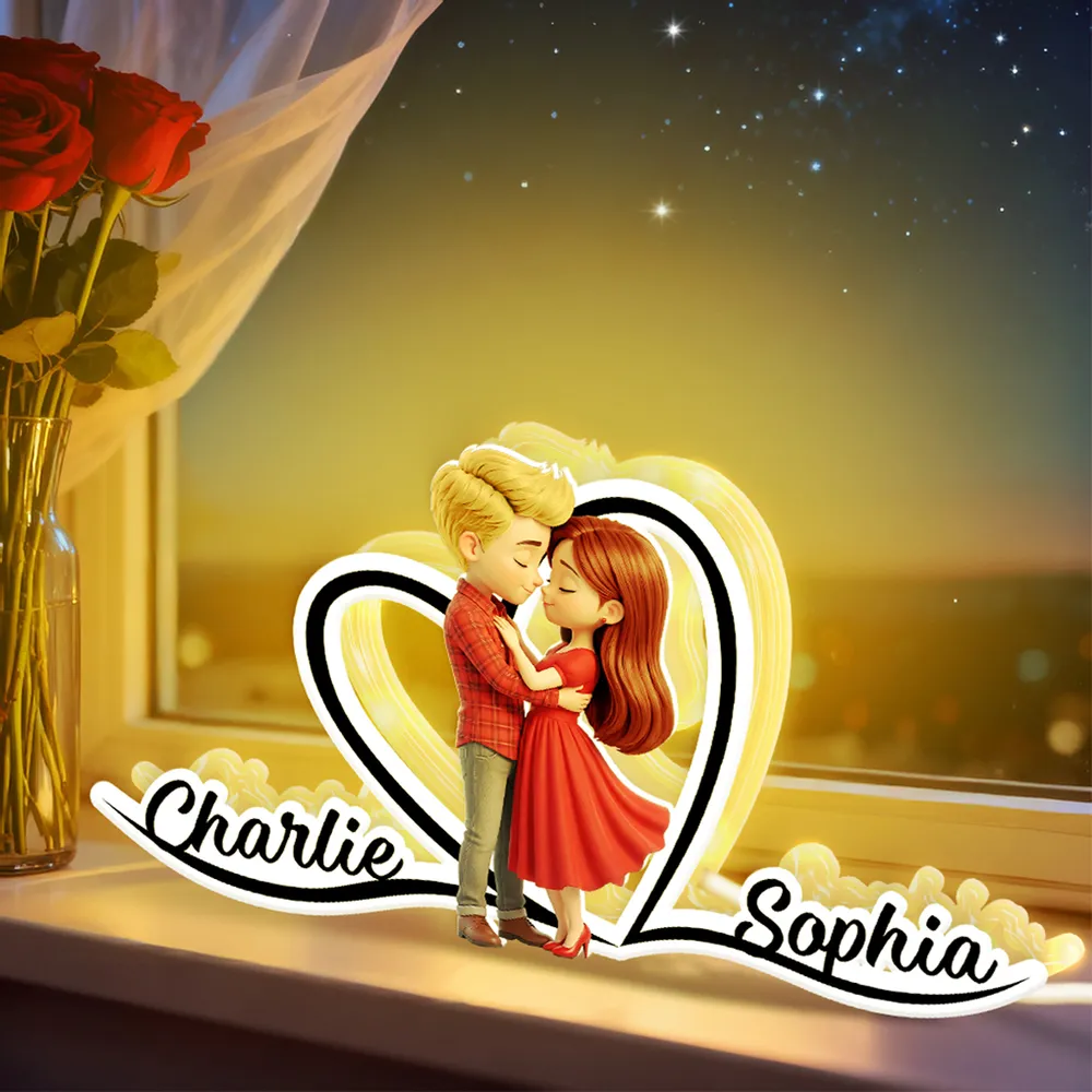 Personalized Acrylic Light Box with Kissing Couple and Heart Outline, Warm Glow Bedroom Decor, Unique Gift for Him or Her - Image 6