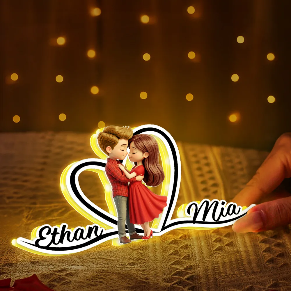 Personalized Acrylic Light Box with Kissing Couple and Heart Outline, Warm Glow Bedroom Decor, Unique Gift for Him or Her - Image 7