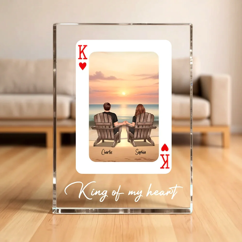 Rectangle Acrylic Block Plaque Personalized for Couples, Beach Chairs at Sunset, Sweet Desk Decor Keepsake Gift for Your Partner