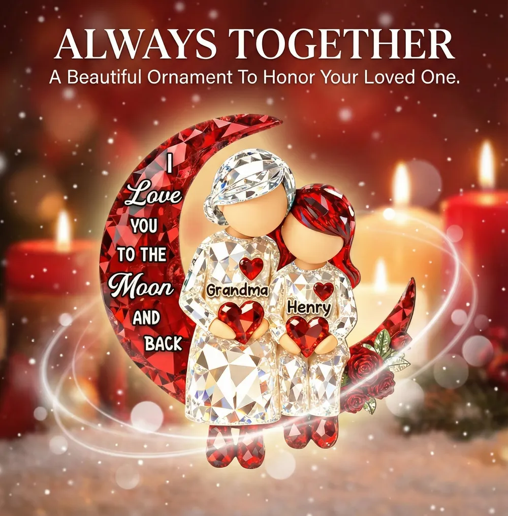 Acrylic Ornament Personalized Grandma and Grandkid Moon Hug Scene I Love You to the Moon and Back Sweet Holiday Gift - Image 11