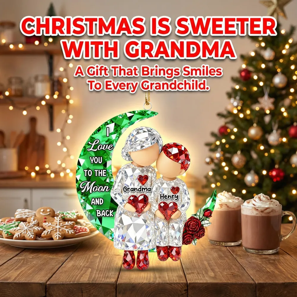 Acrylic Ornament Personalized Grandma and Grandkid Moon Hug Scene I Love You to the Moon and Back Sweet Holiday Gift - Image 12