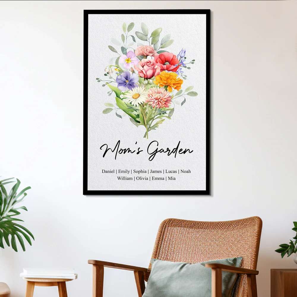 Personalized Birth Flower Bouquet Poster for Mom's Garden - Watercolor Family Keepsake, Unique Gift for Mom or Grandma - Image 2