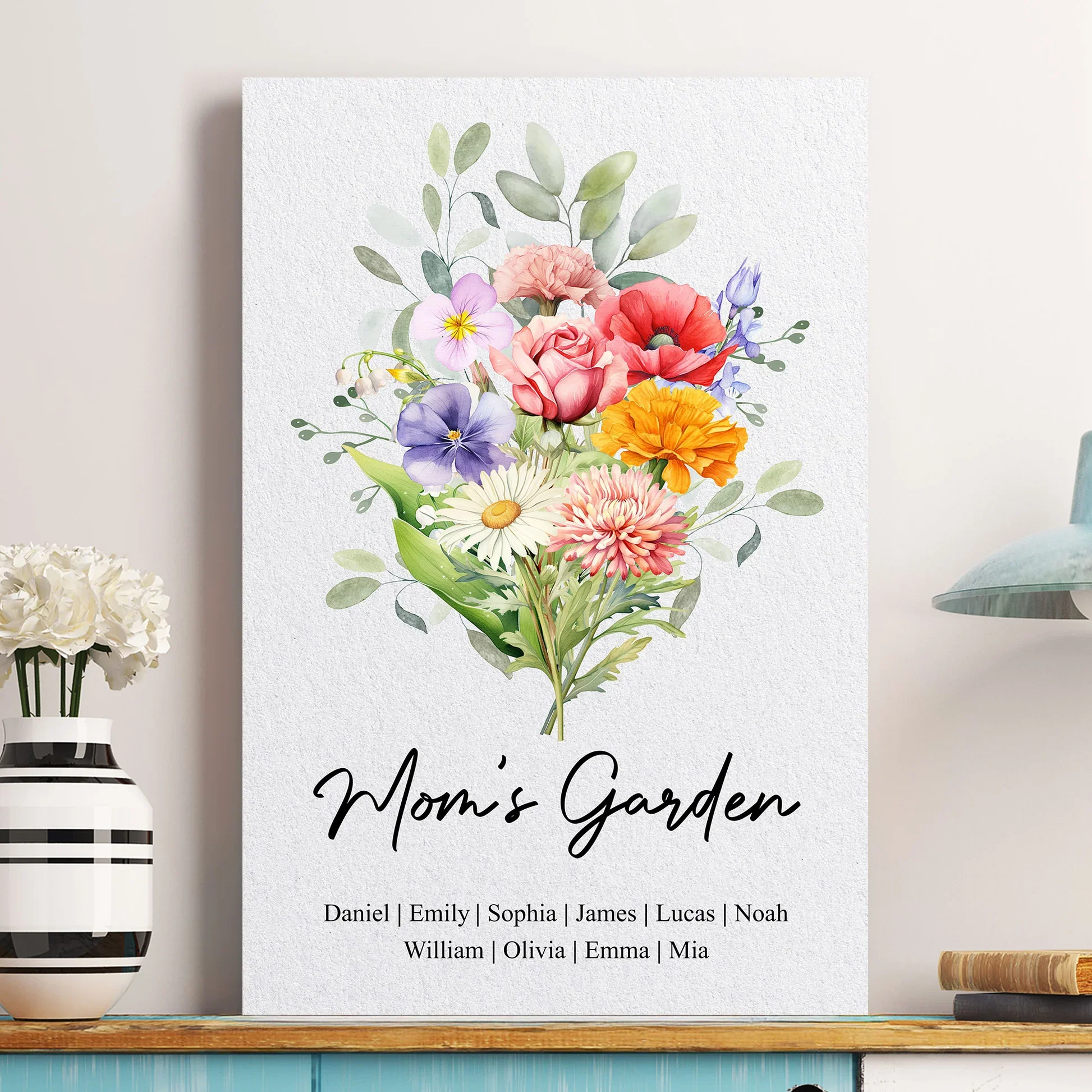 Personalized Birth Flower Bouquet Poster for Mom's Garden - Watercolor Family Keepsake, Unique Gift for Mom or Grandma - Image 3