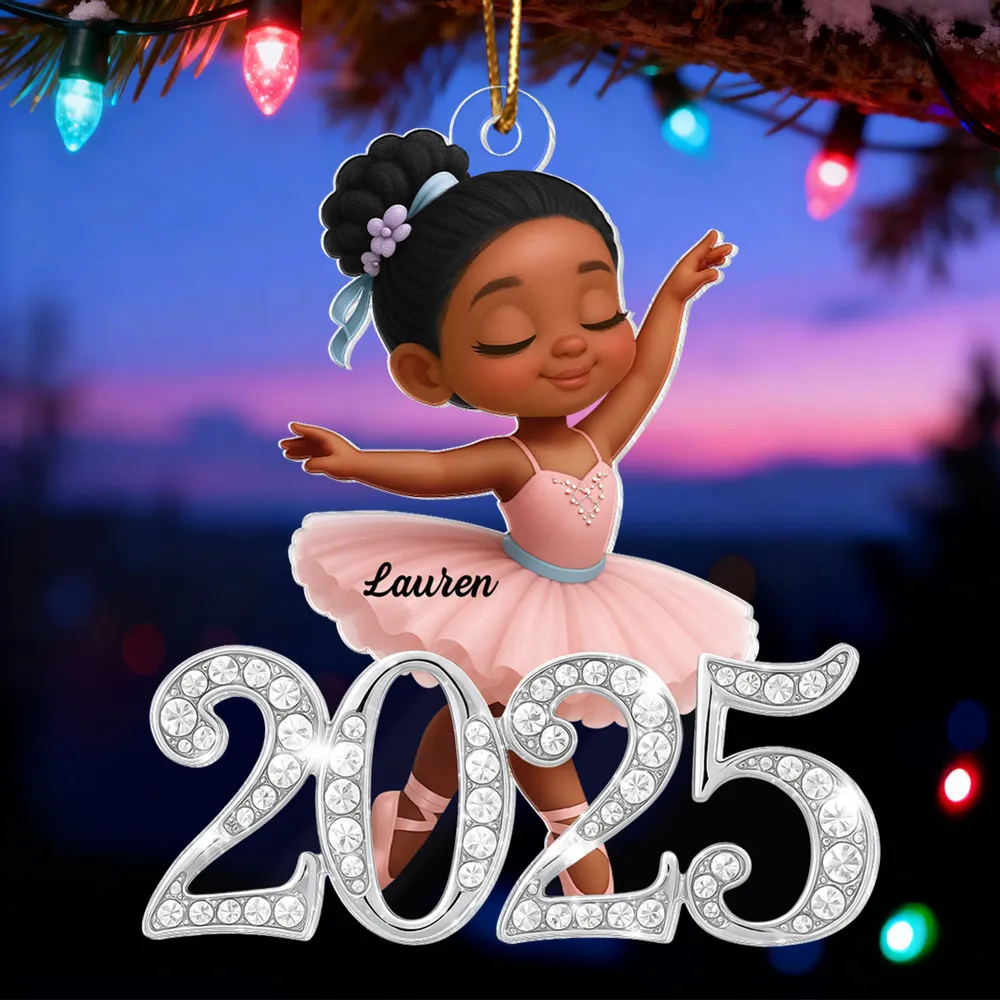 Personalized Acrylic Ornament Ballerina Girl with Sparkly Year Detail for Christmas Tree Decor, Unique Gift for Kids - Image 3