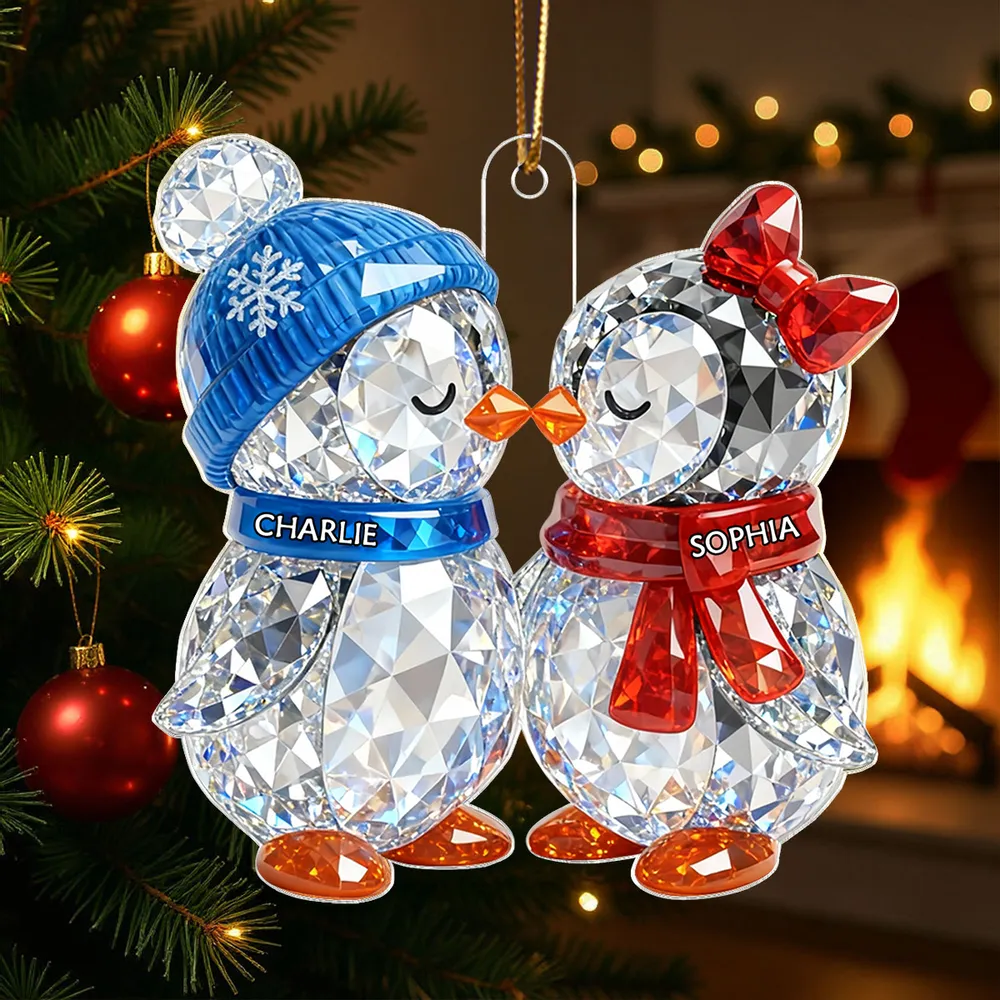 Crystal Effect Christmas Penguins Couple - Personalized Acrylic Ornament - Heartwarming Christmas Gift for Couple - Image 2