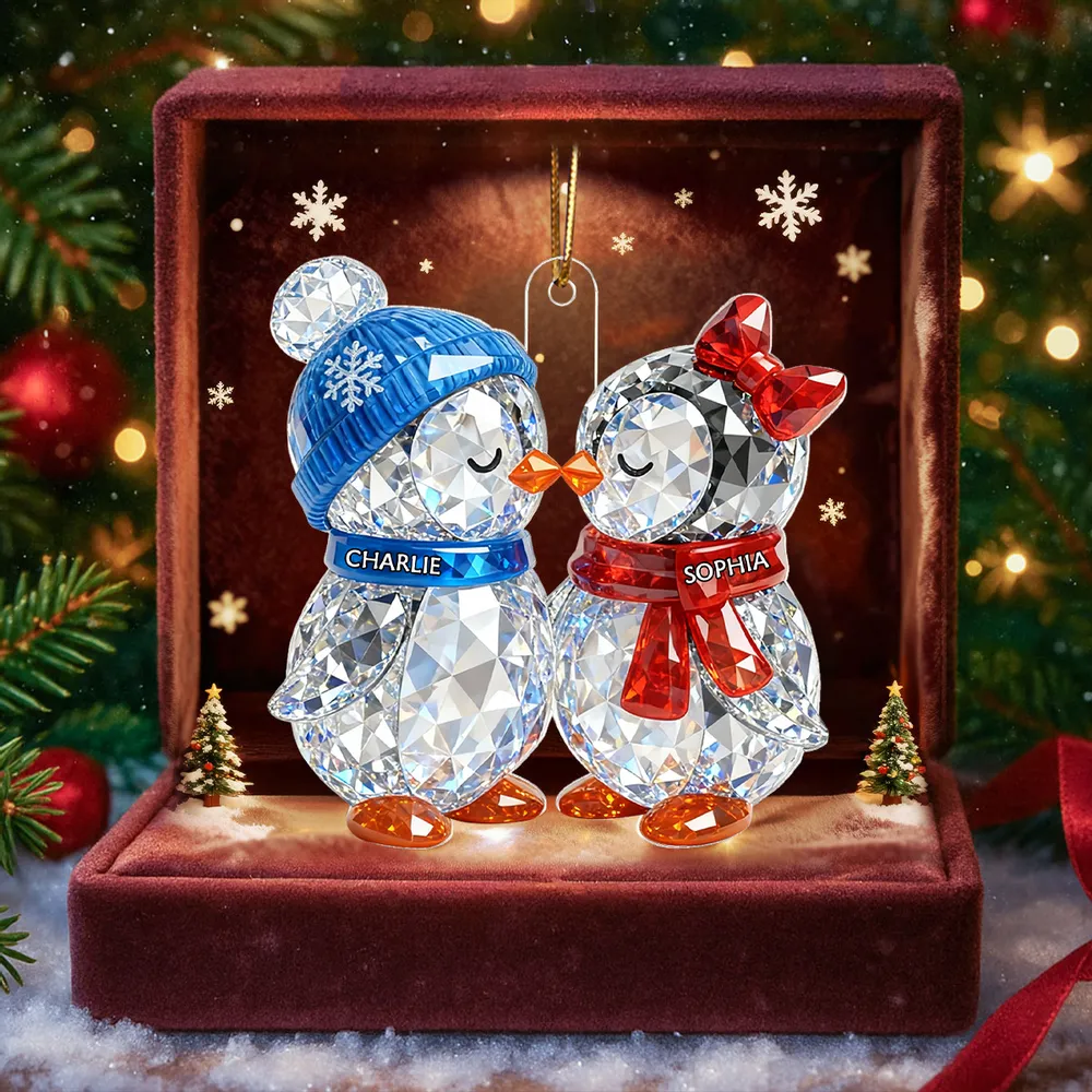 Crystal Effect Christmas Penguins Couple - Personalized Acrylic Ornament - Heartwarming Christmas Gift for Couple - Image 3
