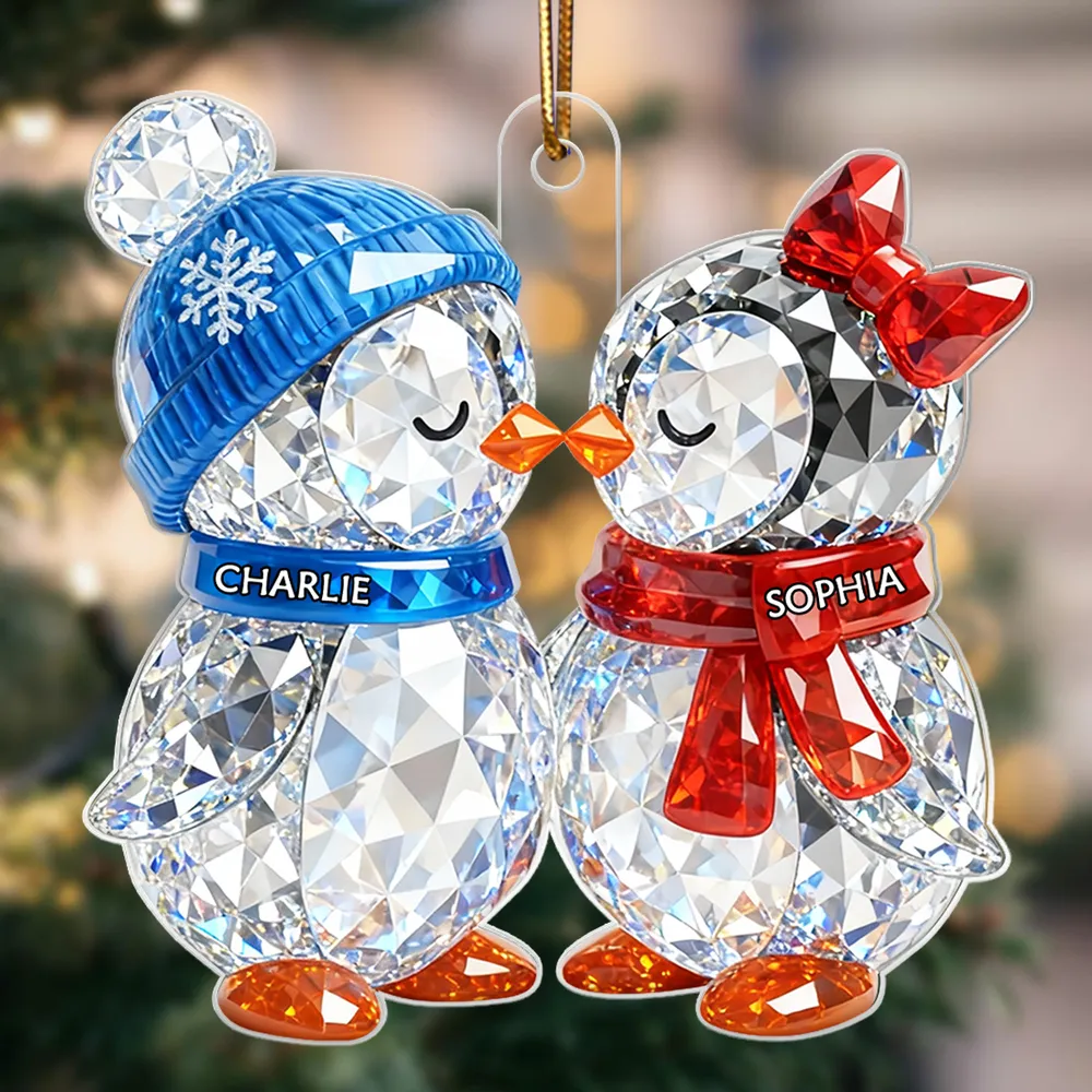 Crystal Effect Christmas Penguins Couple - Personalized Acrylic Ornament - Heartwarming Christmas Gift for Couple - Image 5
