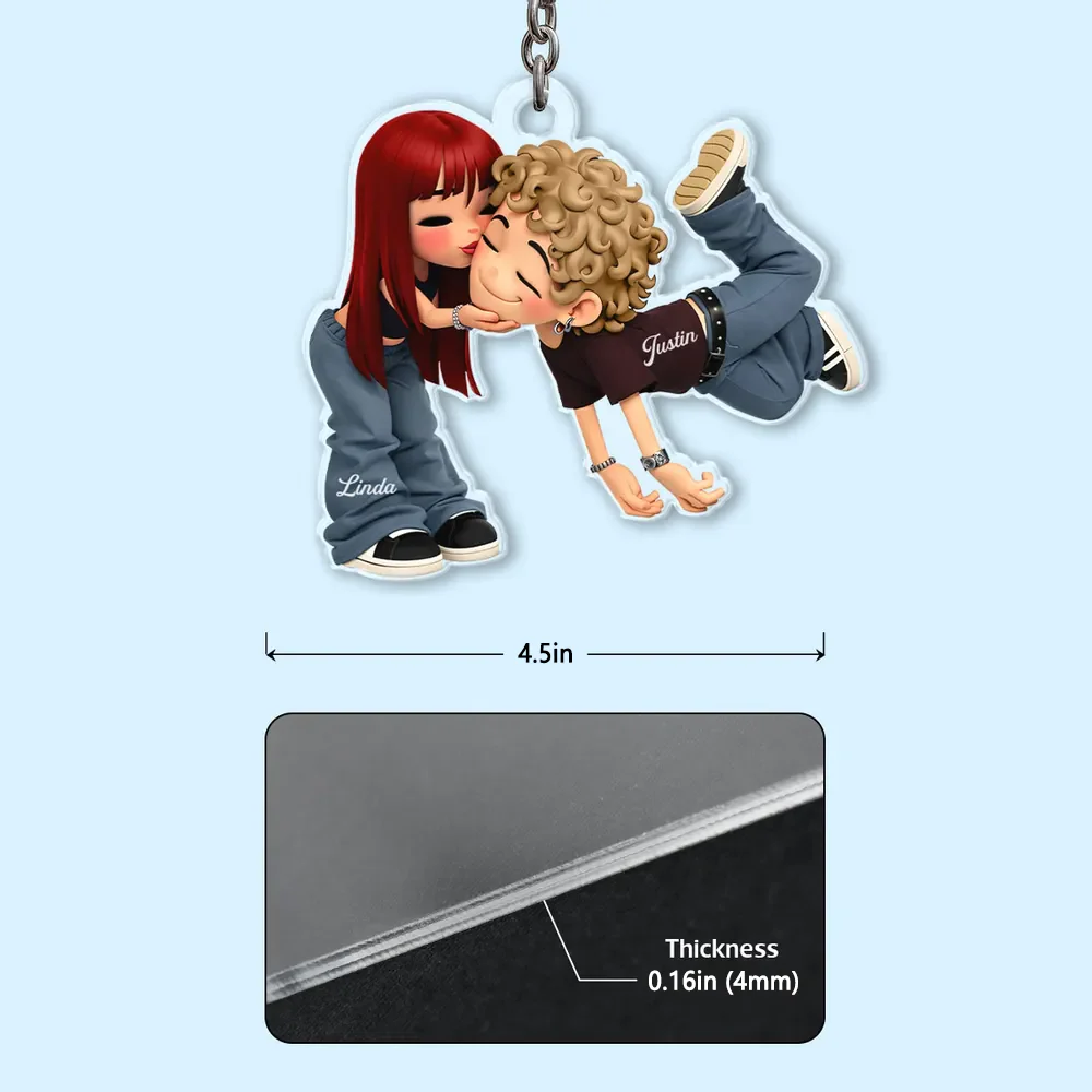 Personalized Romantic Cartoon Couple Acrylic Keychain - Cute Kissing Design - Unique Gift for Couples - Image 4