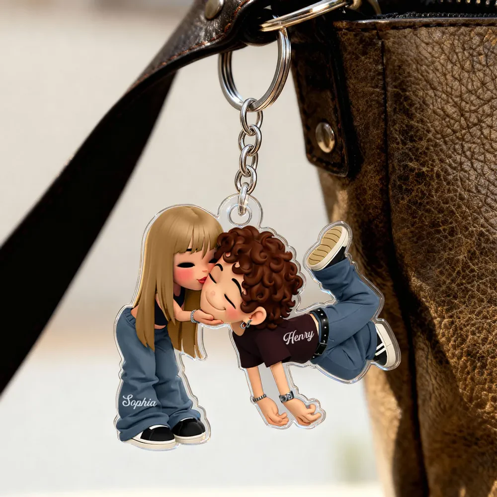 Personalized Romantic Cartoon Couple Acrylic Keychain - Cute Kissing Design - Unique Gift for Couples - Image 6