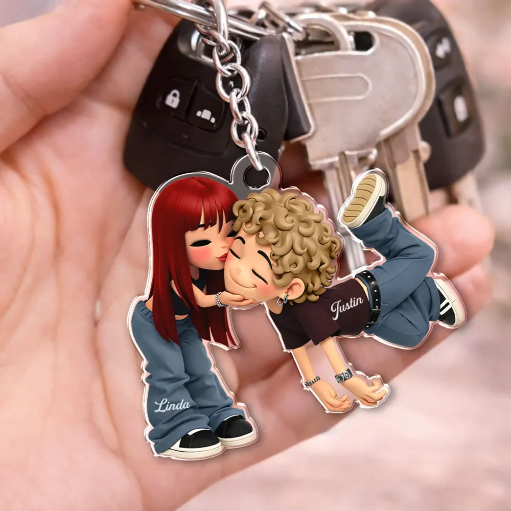 Personalized Romantic Cartoon Couple Acrylic Keychain - Cute Kissing Design - Unique Gift for Couples - Image 7