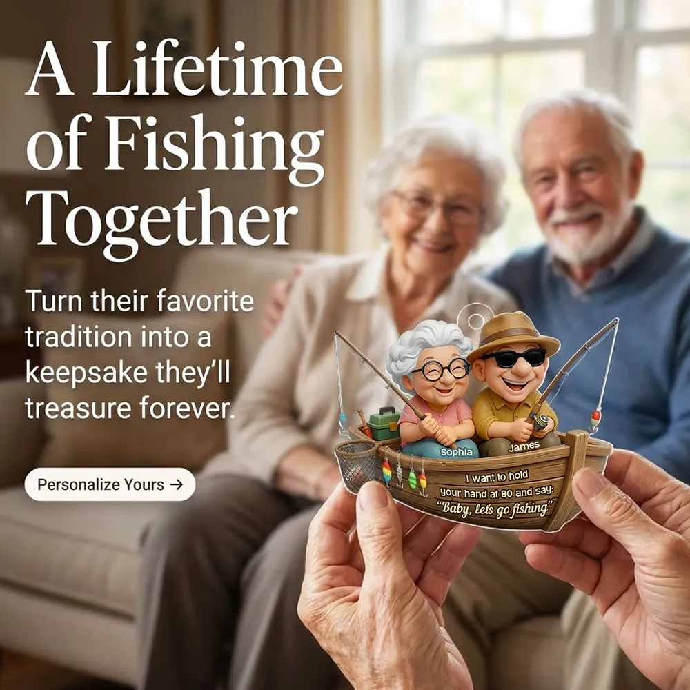 Acrylic Ornament 'Baby, Let's Go Fishing' - Personalized Cute Boat Scene for Couples, A Romantic Unique Gift - Image 3