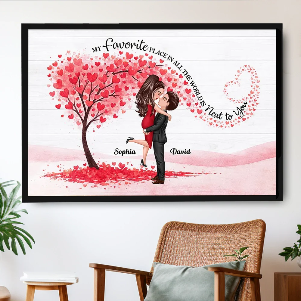 Personalized Couple Hugging Poster with Heart Tree Quote Wall Art Unique Romantic Gift for Wife Husband