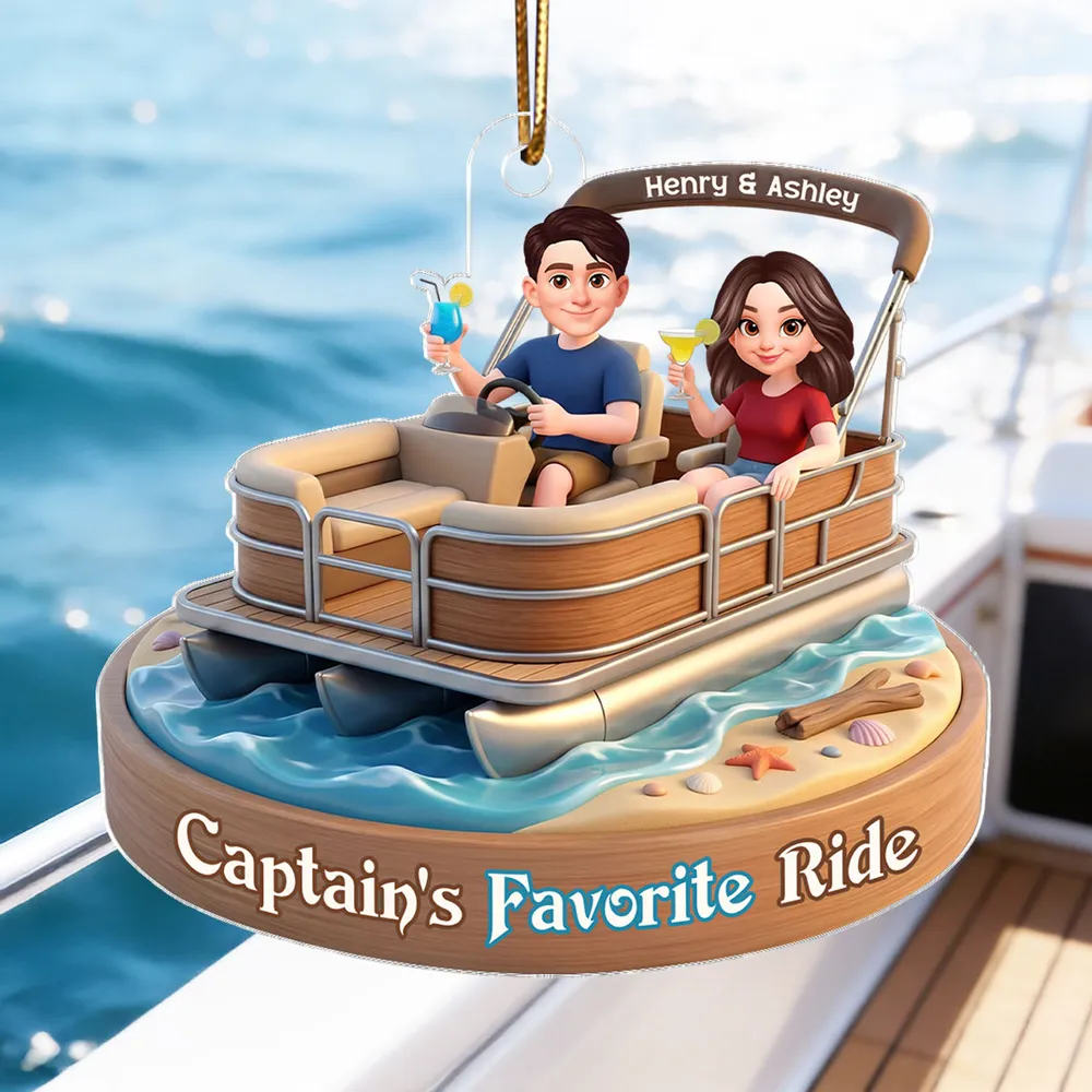 Acrylic Car Hanger Personalized Captain's Favorite Ride with Smiling Boat Couple, Cute Car Mirror Decor Gift for Couples - Image 3