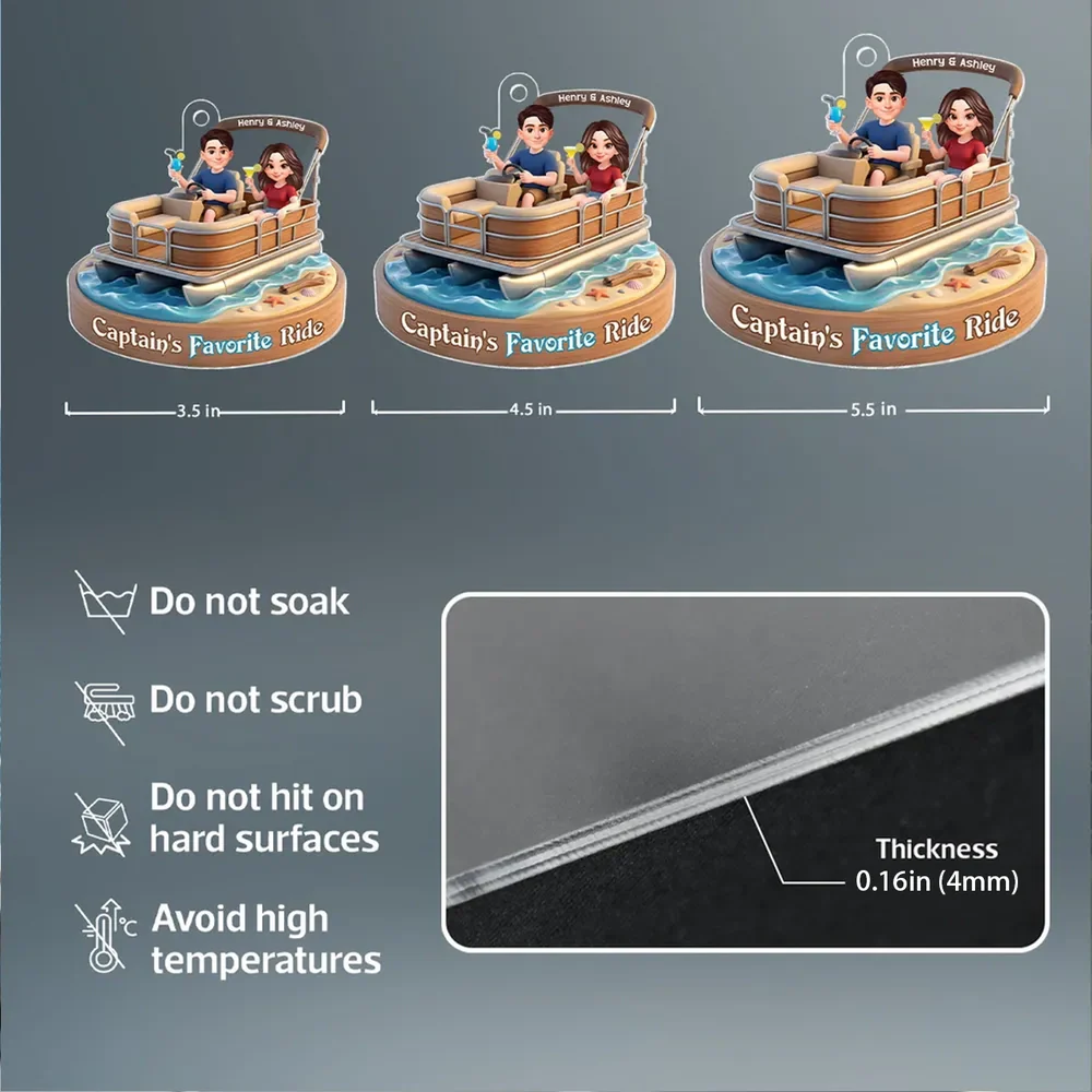 Acrylic Car Hanger Personalized Captain's Favorite Ride with Smiling Boat Couple, Cute Car Mirror Decor Gift for Couples - Image 4