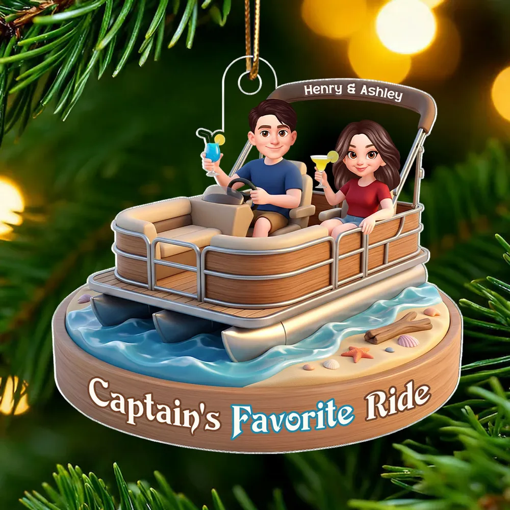 Acrylic Car Hanger Personalized Captain's Favorite Ride with Smiling Boat Couple, Cute Car Mirror Decor Gift for Couples - Image 6