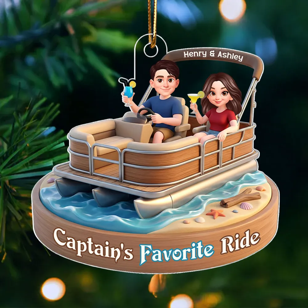 Acrylic Car Hanger Personalized Captain's Favorite Ride with Smiling Boat Couple, Cute Car Mirror Decor Gift for Couples - Image 7