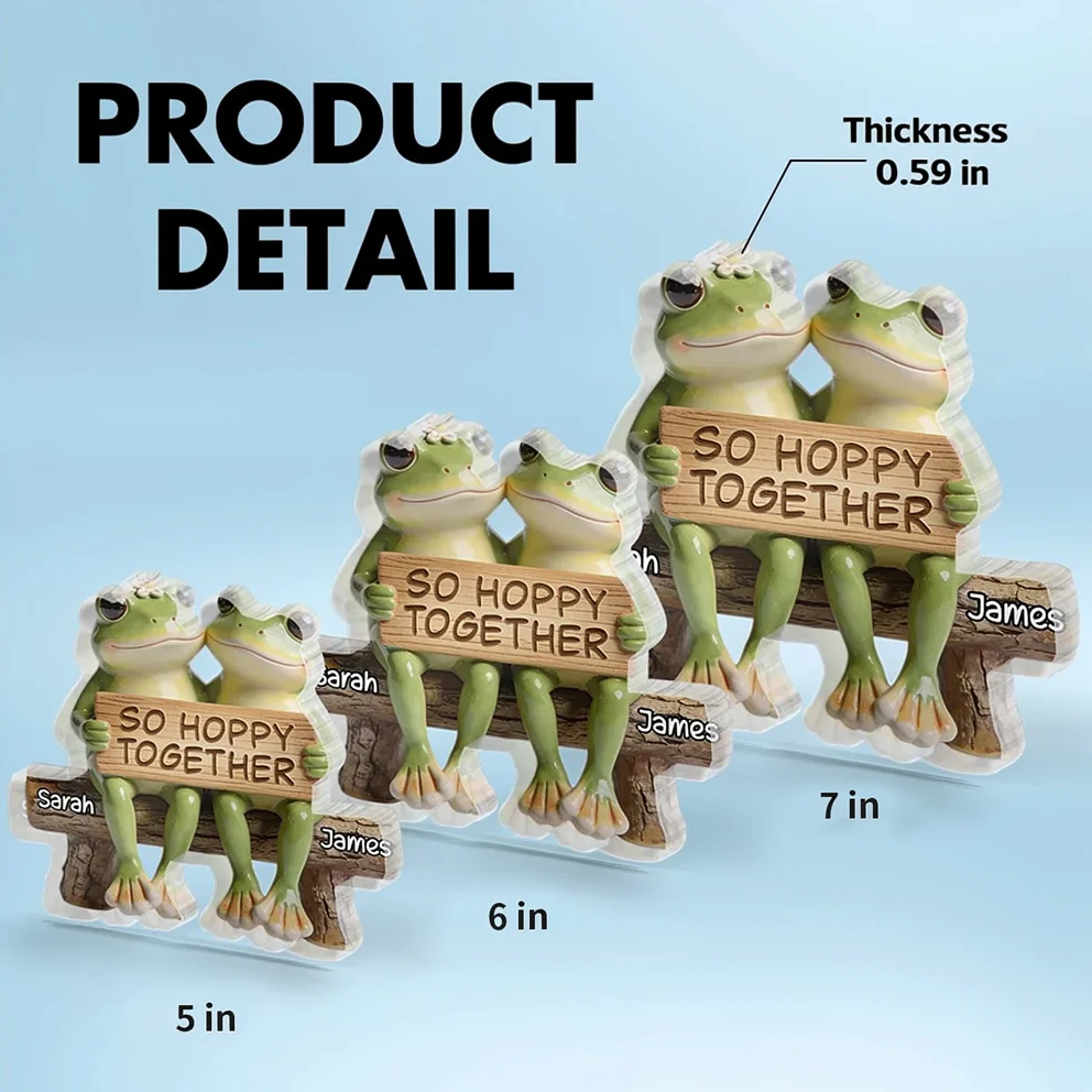 Shaped Acrylic Block Plaque Personalized Love Keepsake, Sweet Frog Couple Bench Scene with 'So Hoppy Together', Thoughtful Gift - Image 4
