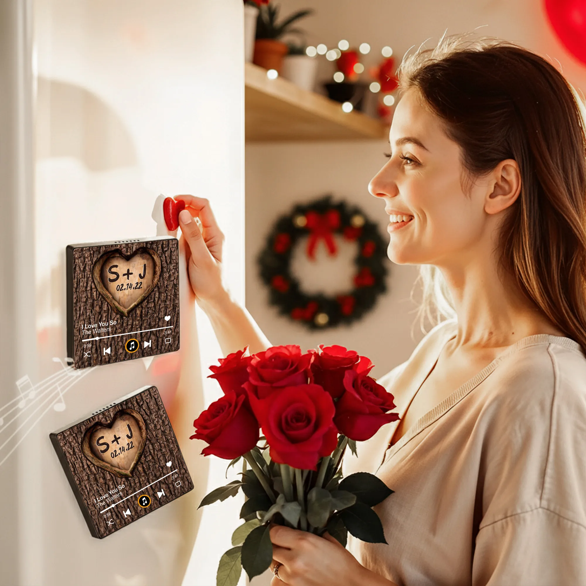 Personalized Heart Tree Acrylic Music Magnet, Rustic Wood Look Couple Gift for Valentine's Day Love Keepsake - Image 2