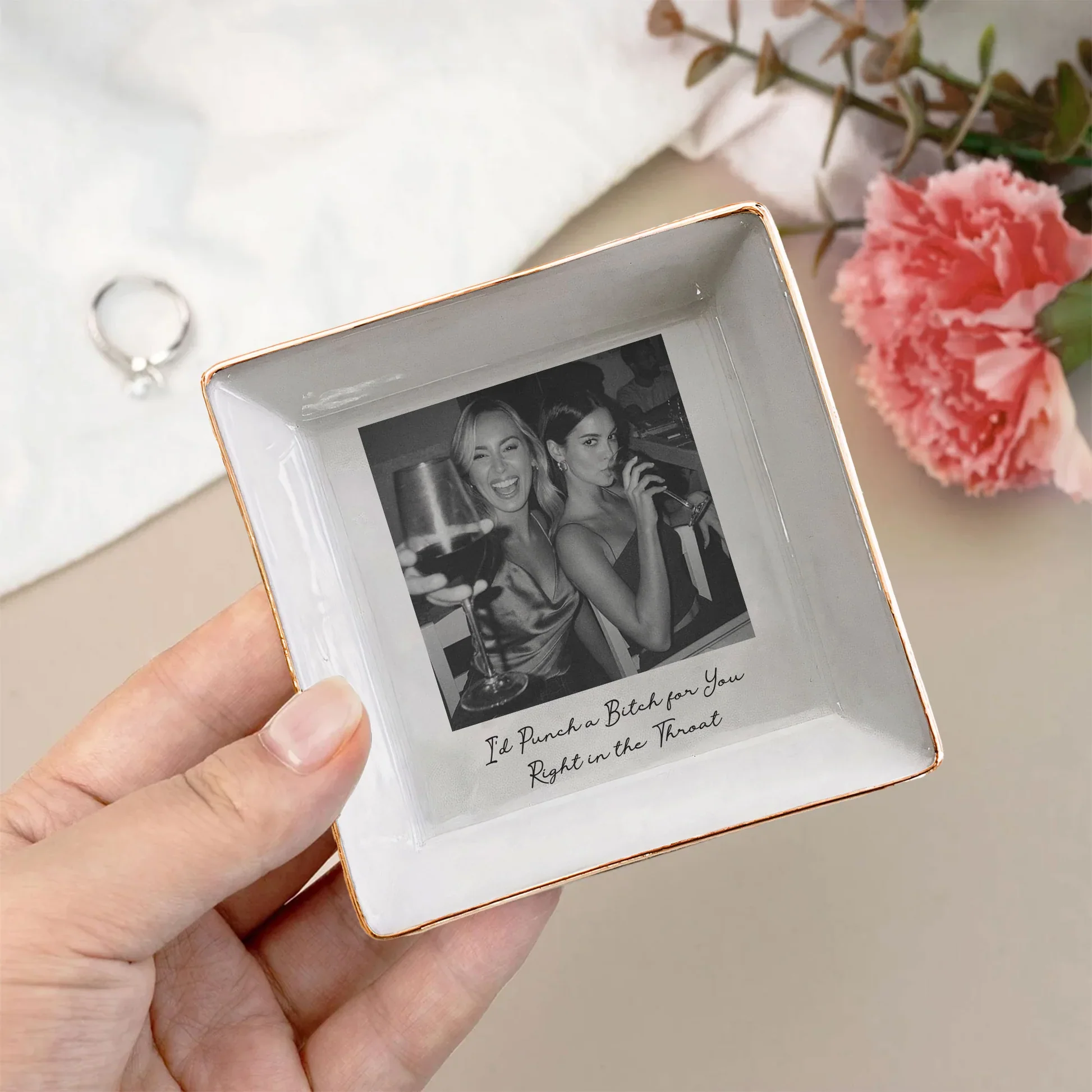 Personalized Photo Jewelry Dish, Best Friend Vanity Decor, Funny Keepsake Tray, Unique Gift for Bestie - Image 6