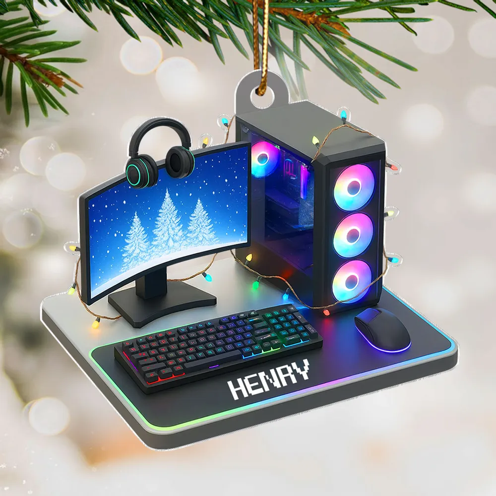 Custom Name Gaming Setup Acrylic Ornament with RGB PC & Keyboard, Cozy Holiday Decor, Creative Gift for Teen Gamer - Image 6