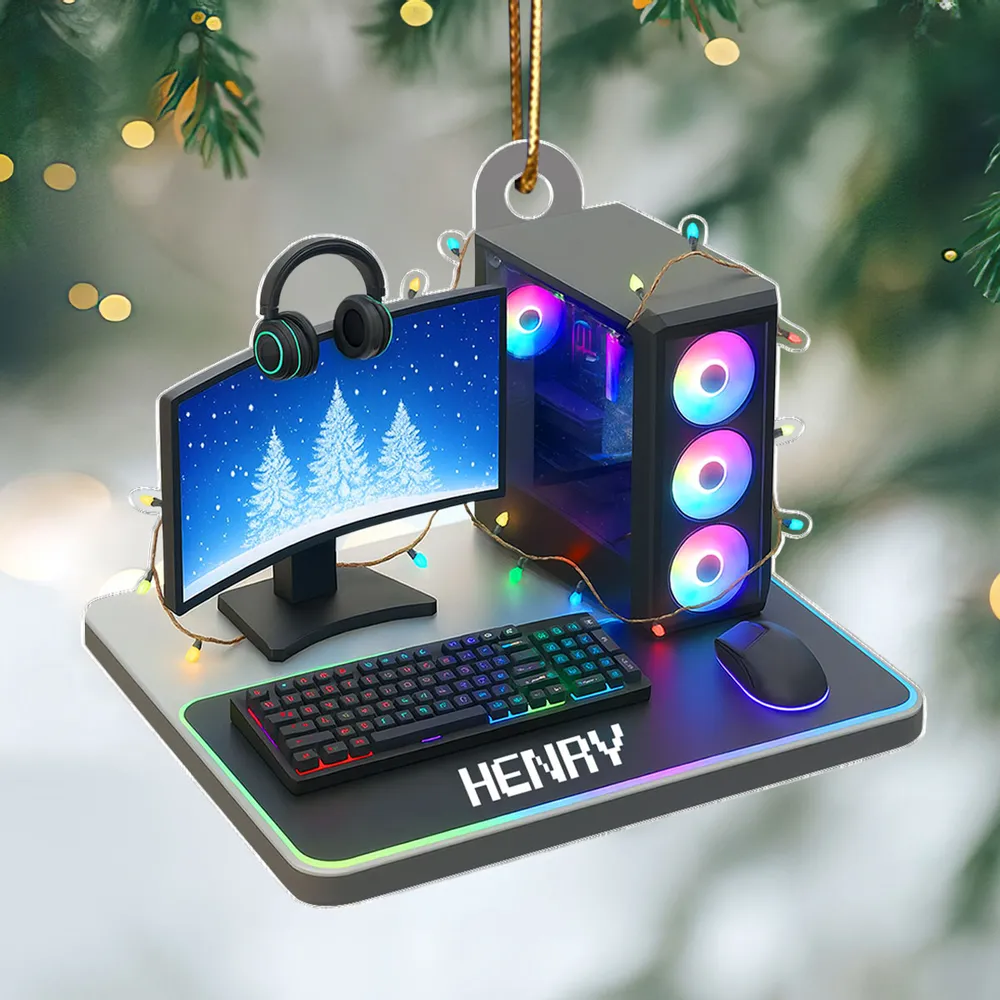 Custom Name Gaming Setup Acrylic Ornament with RGB PC & Keyboard, Cozy Holiday Decor, Creative Gift for Teen Gamer - Image 7