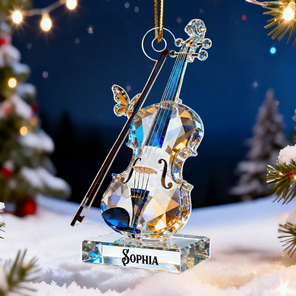 Custom Violin Acrylic Ornament in Sparkly Blue Tones for Holiday Celebration - Meaningful Music Gift That Stands Out - Image 2