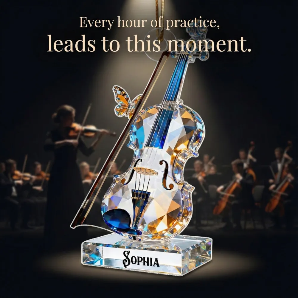 Custom Violin Acrylic Ornament in Sparkly Blue Tones for Holiday Celebration - Meaningful Music Gift That Stands Out - Image 5