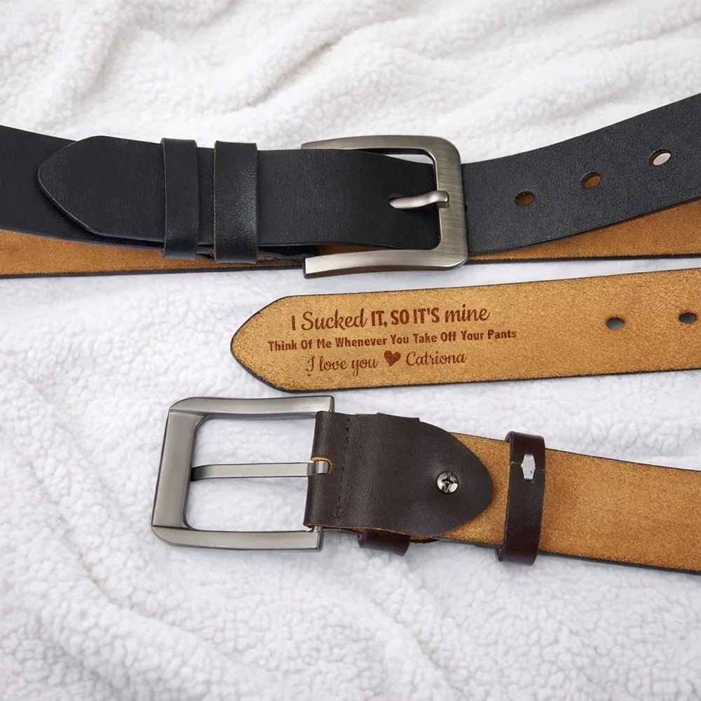 Personalized Leather Belt with Flirty Printed Message, Classic Brown Style, Unique Gift for Him or Your Partner - Image 2