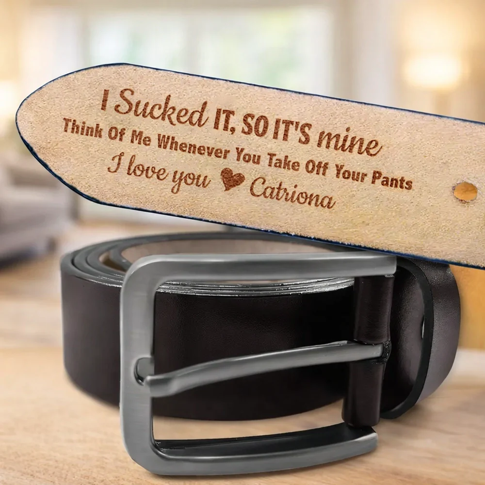 Personalized Leather Belt with Flirty Printed Message, Classic Brown Style, Unique Gift for Him or Your Partner - Image 4