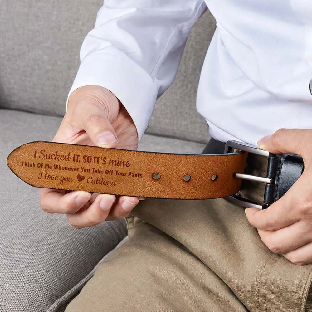 Personalized Leather Belt with Flirty Printed Message, Classic Brown Style, Unique Gift for Him or Your Partner - Image 5