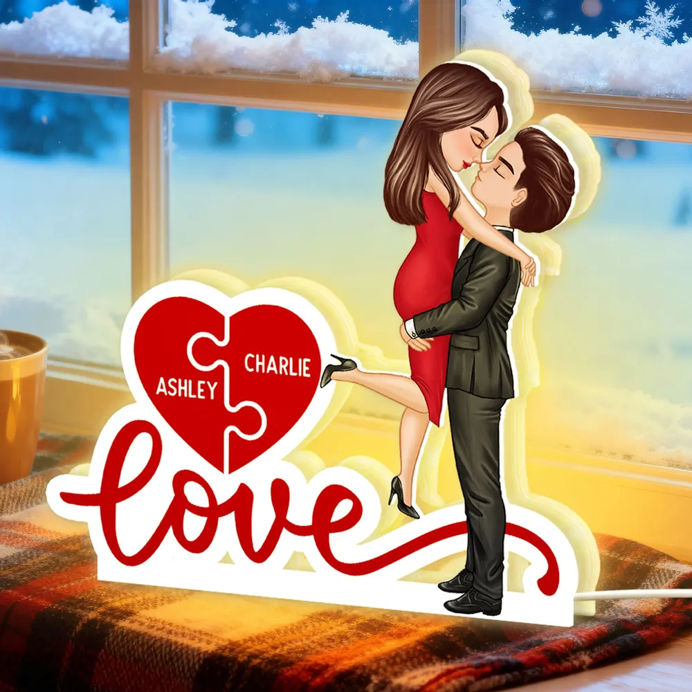 Acrylic Light Box Warm Glow Couple Embrace Love Heart Puzzle Design - Personalized Keepsake Gift for Couples - Image 2
