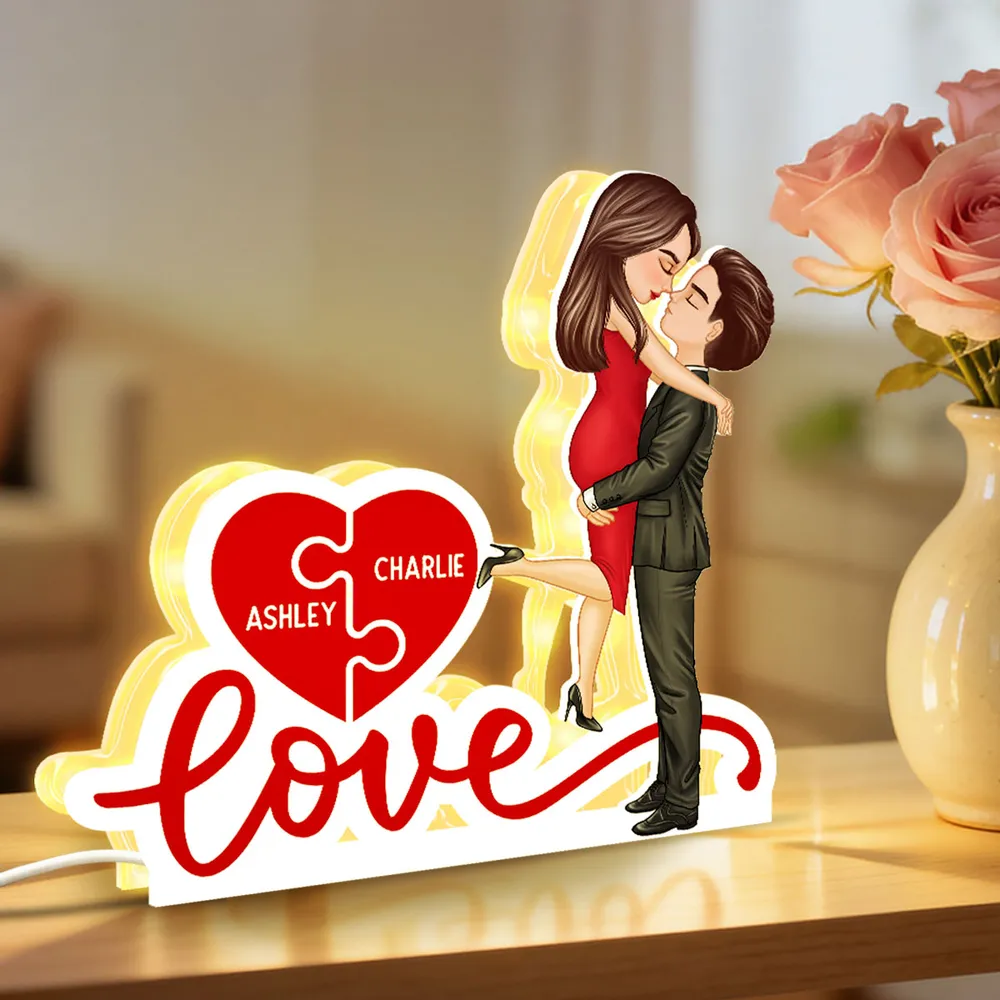 Acrylic Light Box Warm Glow Couple Embrace Love Heart Puzzle Design - Personalized Keepsake Gift for Couples - Image 4