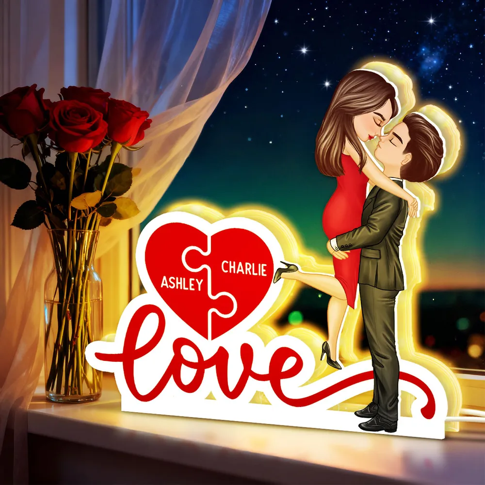 Acrylic Light Box Warm Glow Couple Embrace Love Heart Puzzle Design - Personalized Keepsake Gift for Couples - Image 6
