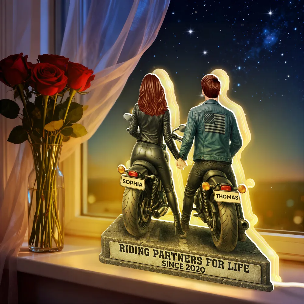 Riding Partners for Life Acrylic Light Box, Custom Motorcycle Couple Night Light with Warm Glow, Sentimental Gift - Image 4