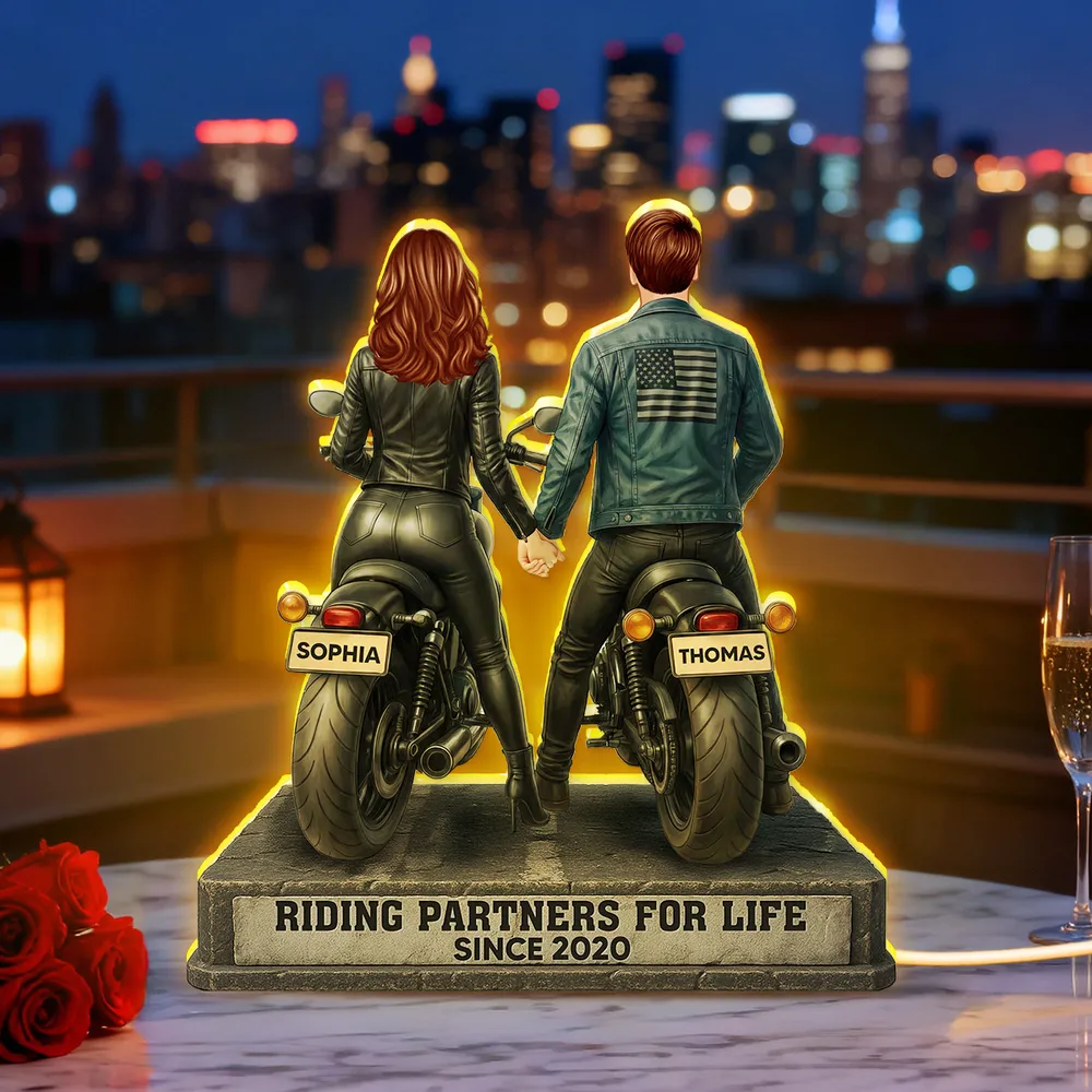 Riding Partners for Life Acrylic Light Box, Custom Motorcycle Couple Night Light with Warm Glow, Sentimental Gift - Image 6