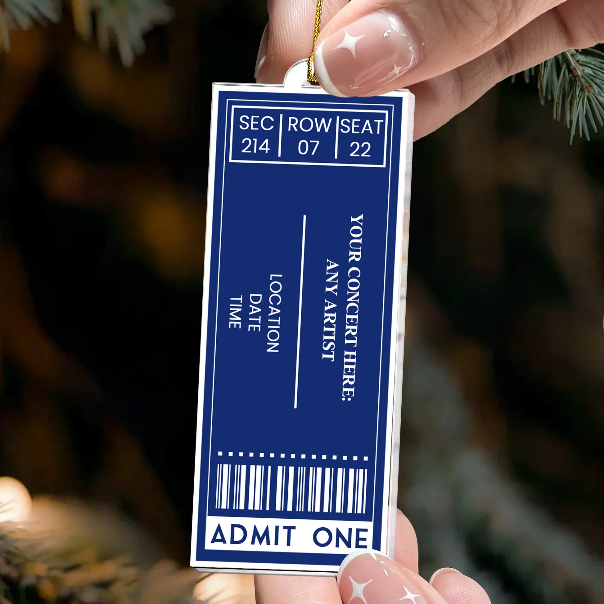 Admit One Ticket Style Acrylic Ornament, Personalized Concert Memory Keepsake, Cute Festive Decor Gift - Image 2