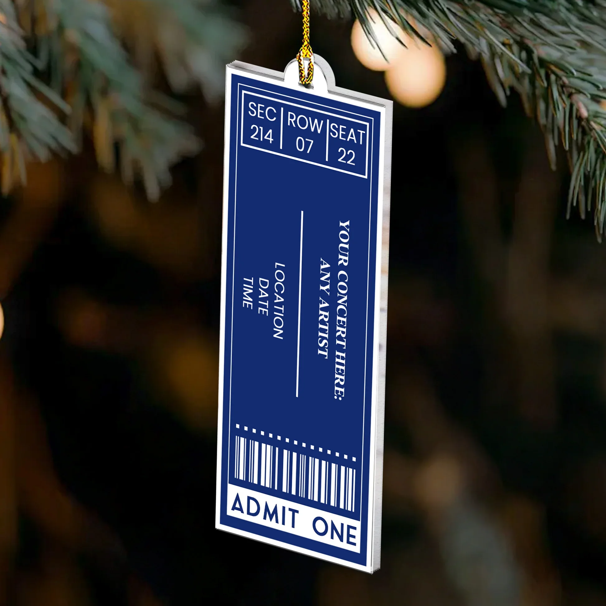 Admit One Ticket Style Acrylic Ornament, Personalized Concert Memory Keepsake, Cute Festive Decor Gift - Image 3