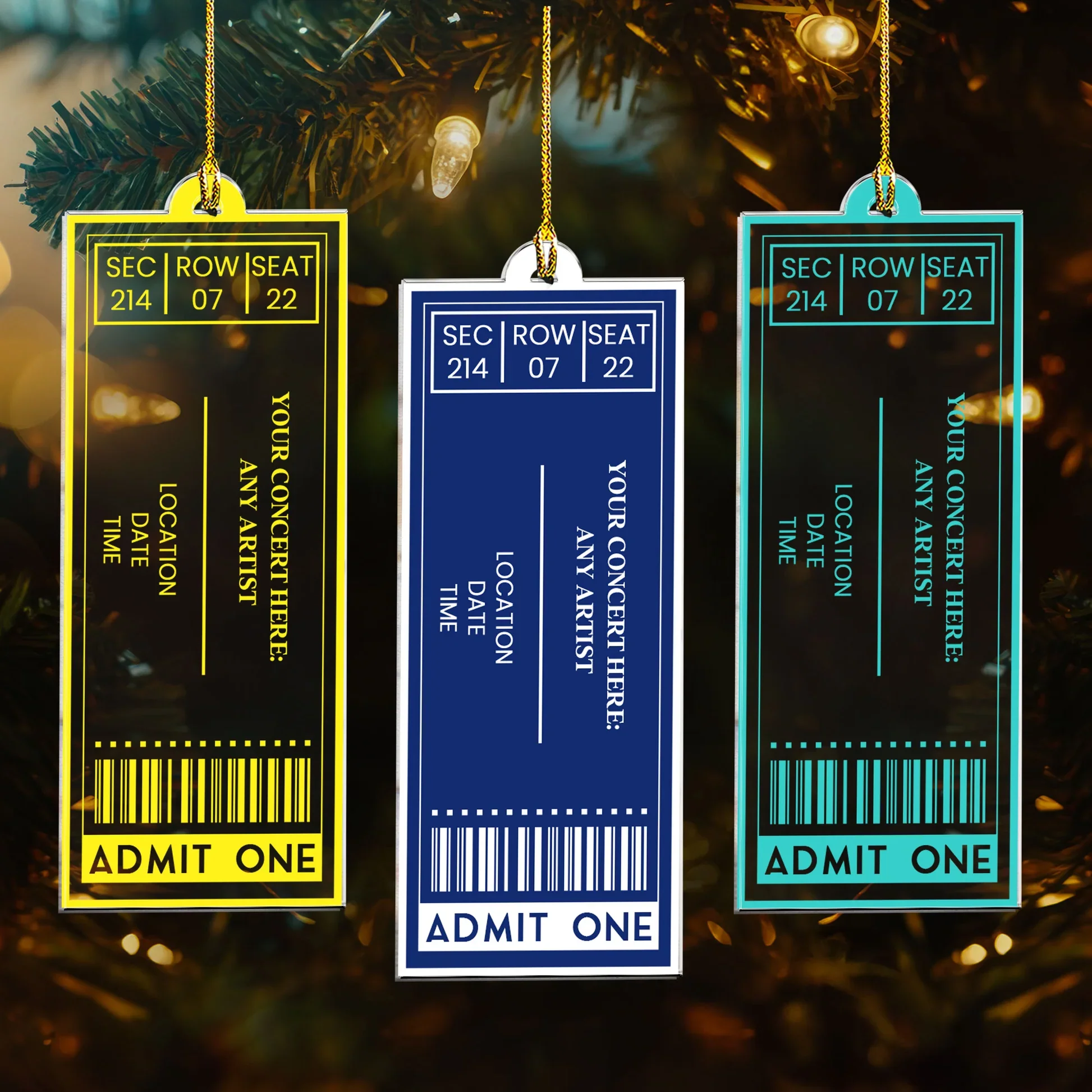 Admit One Ticket Style Acrylic Ornament, Personalized Concert Memory Keepsake, Cute Festive Decor Gift - Image 5