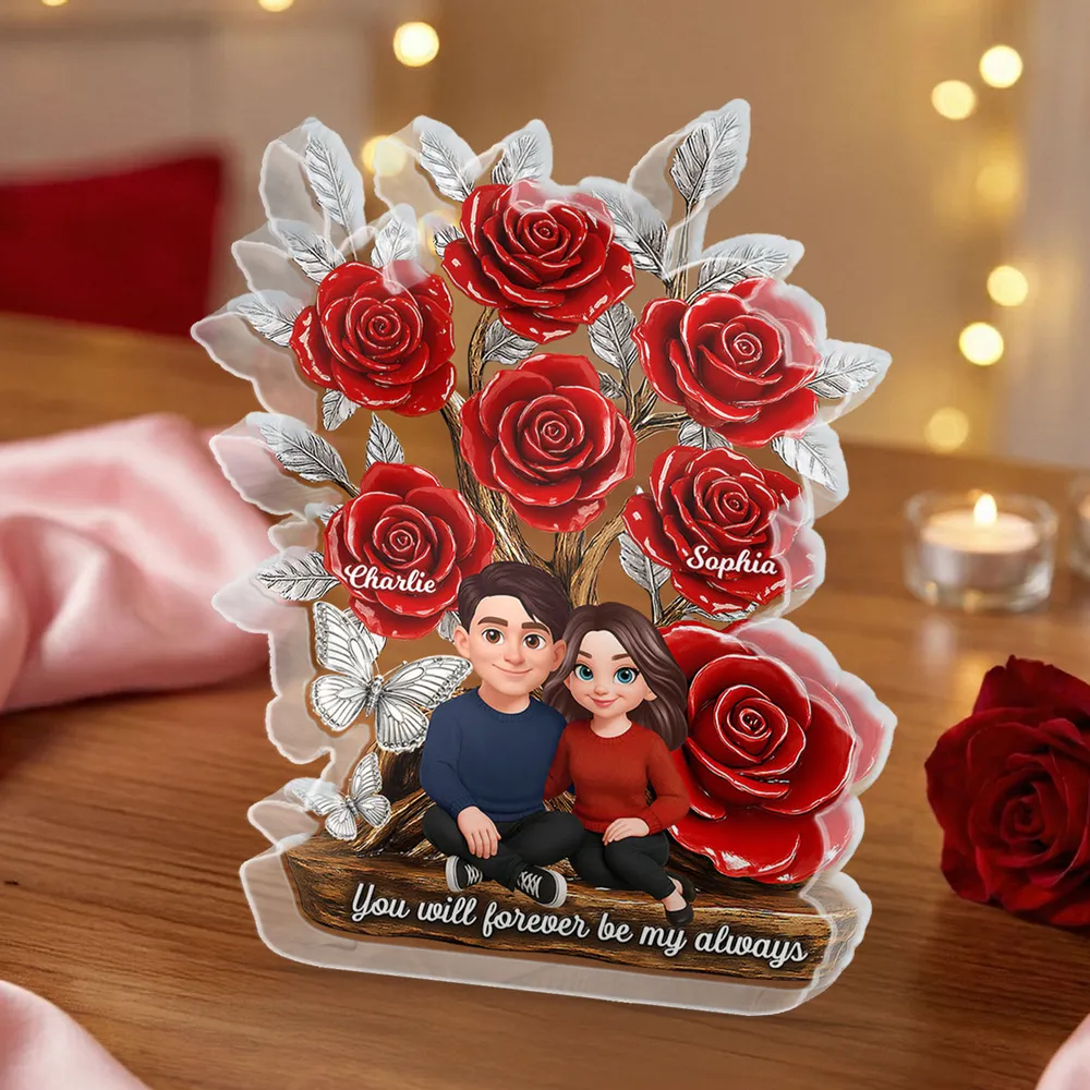 Personalized Shaped Acrylic Block Plaque with Red Rose Tree Couple Sitting Together, Unique Romantic Gift - Image 10