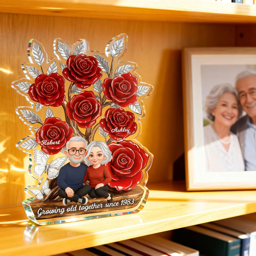 Personalized Shaped Acrylic Block Plaque with Red Rose Tree Couple Sitting Together, Unique Romantic Gift - Image 15