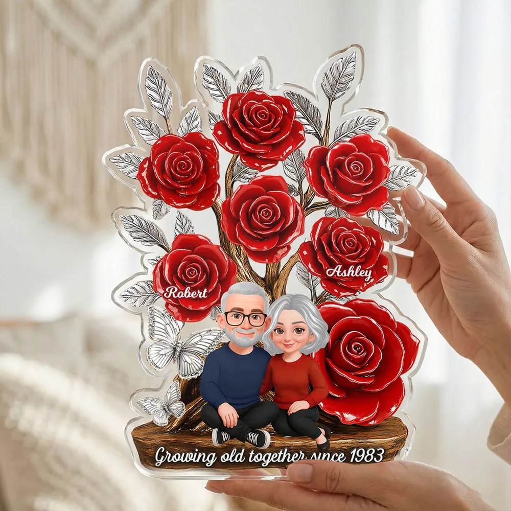 Personalized Shaped Acrylic Block Plaque with Red Rose Tree Couple Sitting Together, Unique Romantic Gift - Image 16