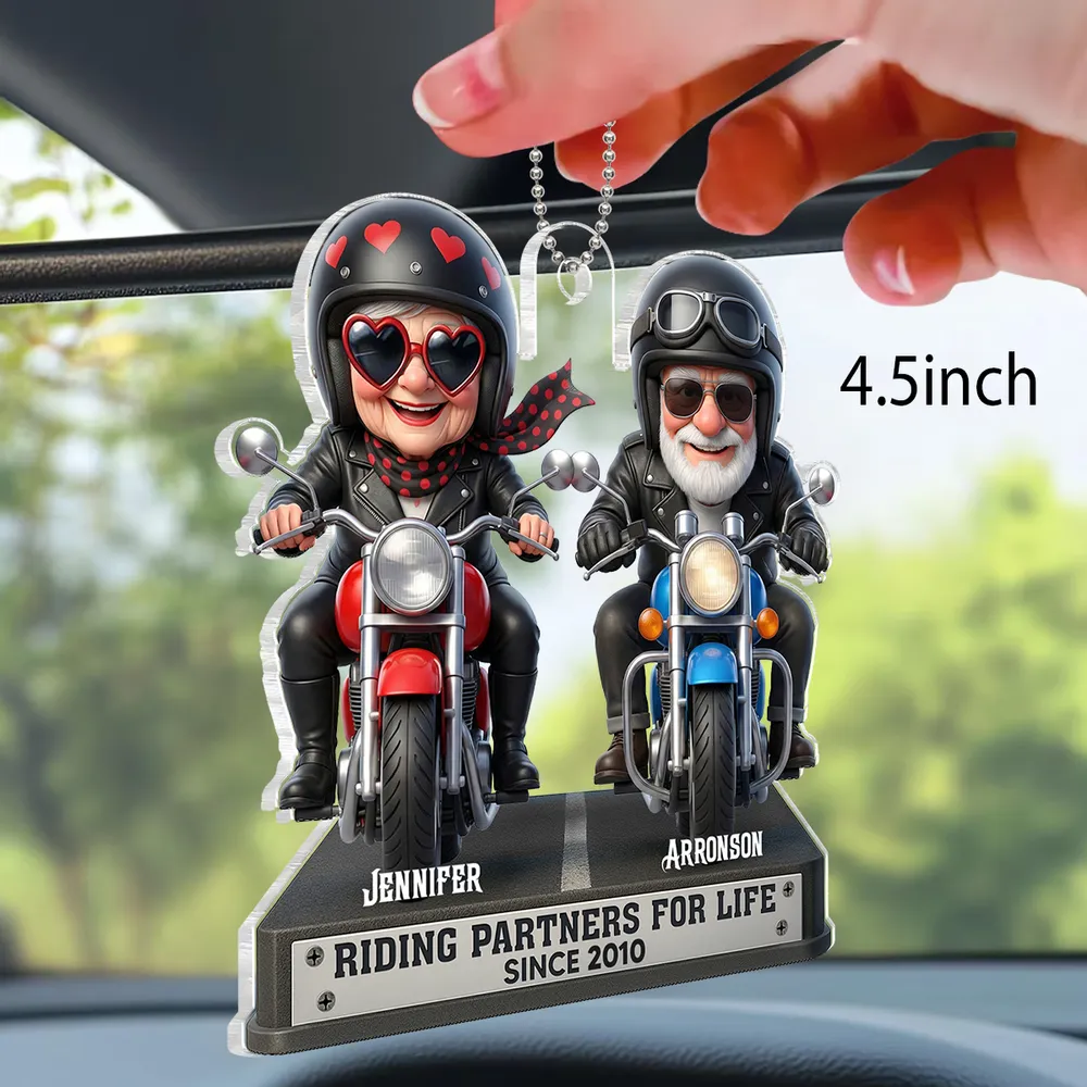 Acrylic Car Hanger Riding Partners for Life - Personalized Cute Motorcycle Couple Mirror Decor, Unique Gift - Image 2