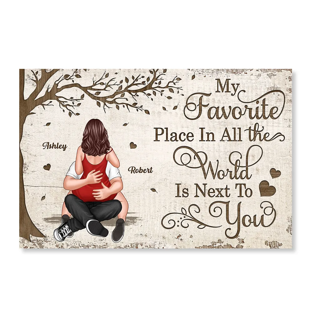 Personalized Couple Hugging Back View Poster Wall Art My Favorite Place In All The World Unique Romantic Gift - Image 7